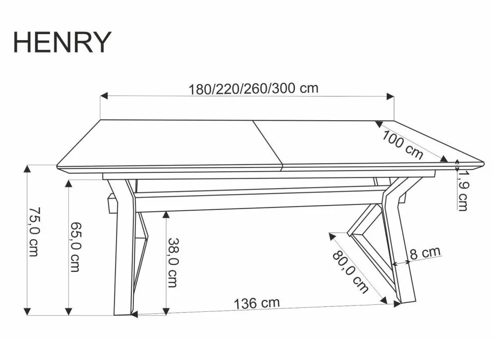 Stół rozkładany HENRY 180(300)x100 dąb naturalny/czarny 12-osobowy I sklep meblowy MIRAT. styl LOFT