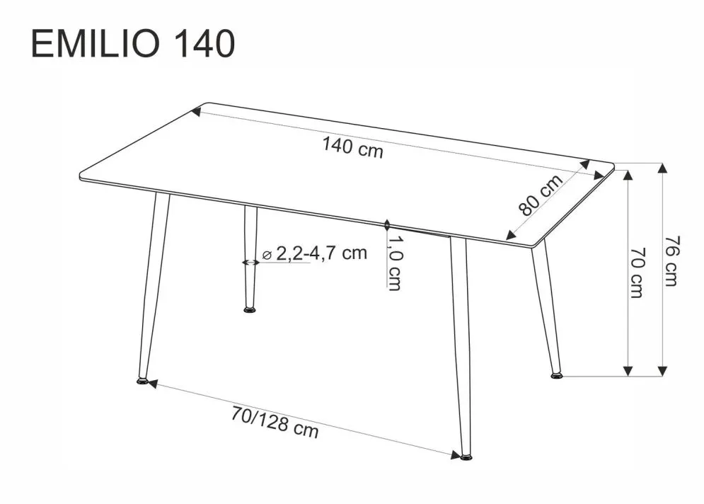 Stół EMILIO 140x80 biały marmur/czarny 6-osobowy I sklep meblowy MIRAT. styl GLAMOUR