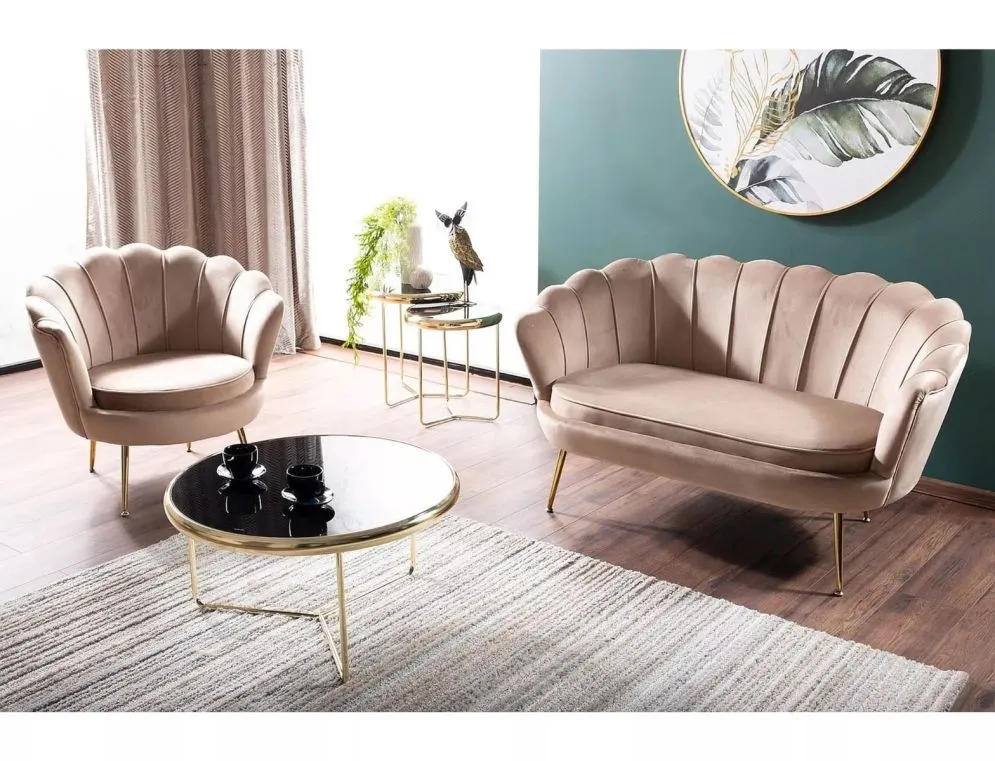 Fotel tapicerowany CAMELLIA 1 VELVET beżowy muszelka I sklep meblowy MIRAT. styl GLAMOUR