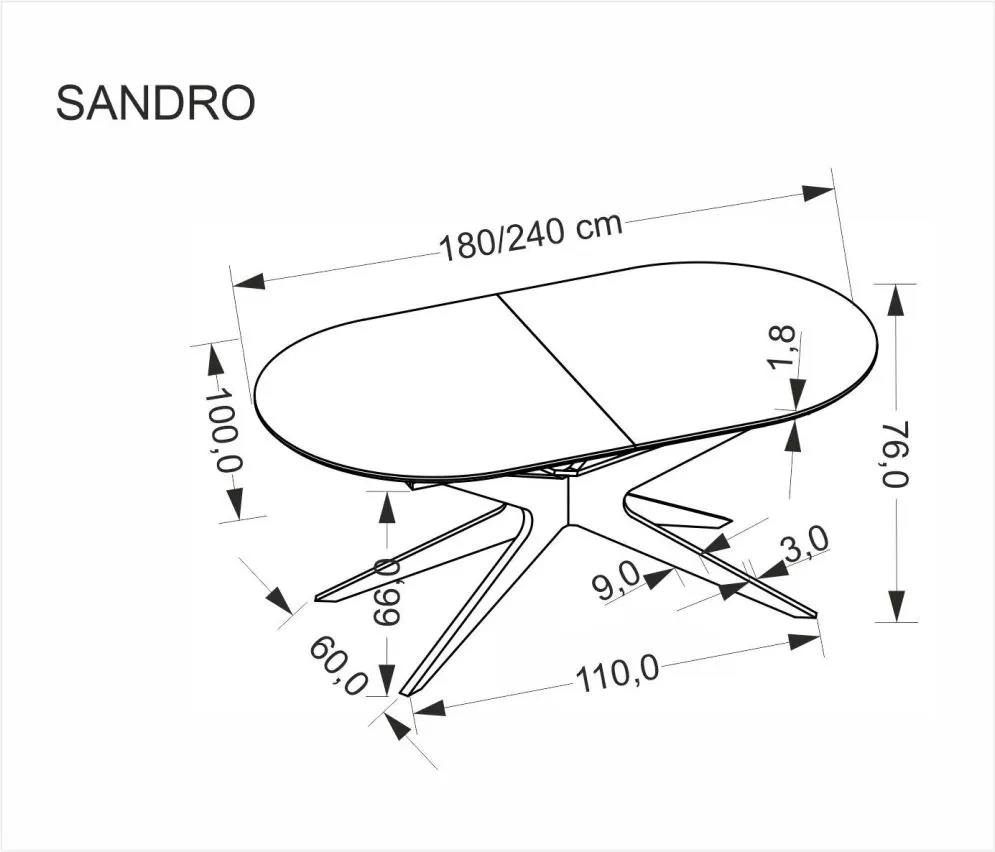 Stół rozkładany SANDRO 180(240)x100 czarny loftowy I sklep meblowy MIRAT. styl LOFT