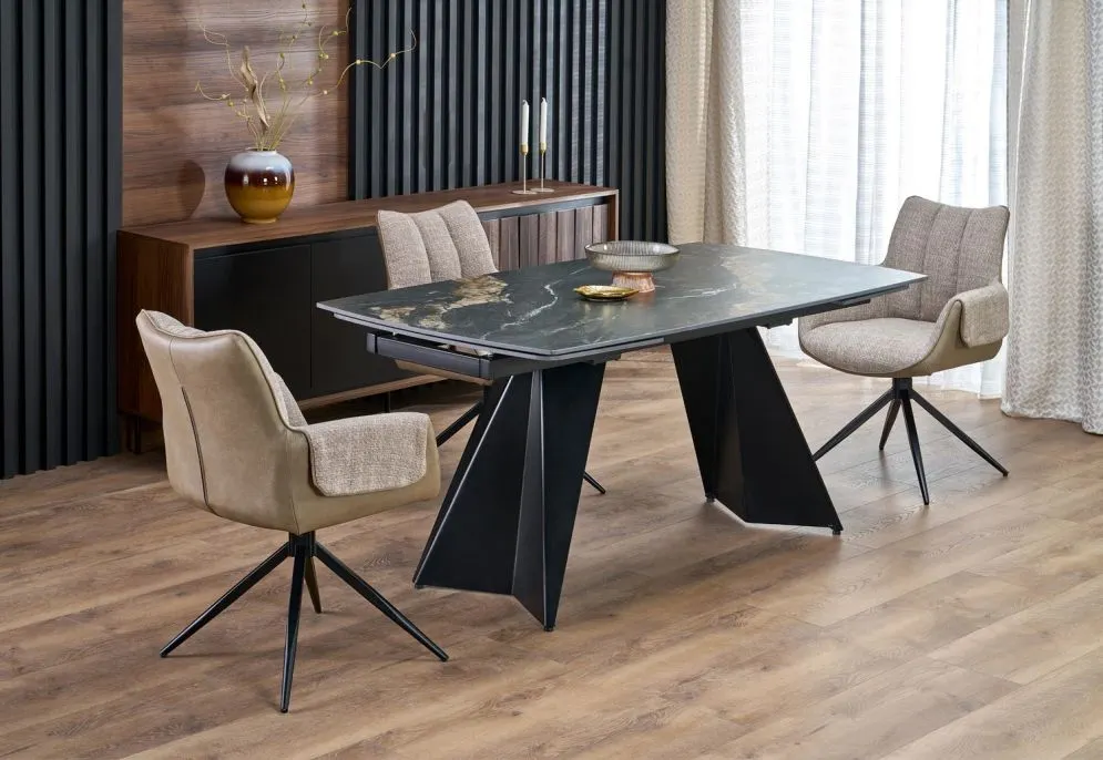 Prostokątny stół rozkładany ARMANI 165(241)x90 czarny marmur/czarny I sklep meblowy MIRAT. styl LOFT