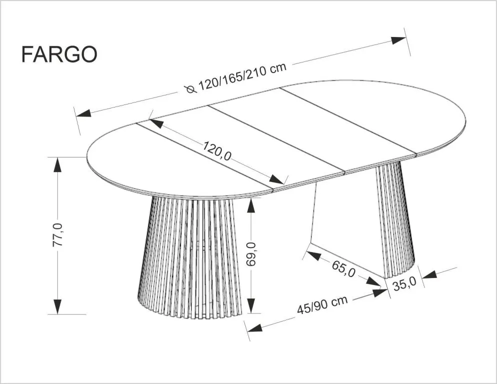 Stół rozkładany FARGO 120(210)x120 dąb naturalny okrągły I sklep meblowy MIRAT. styl SKANDYNAWSKI