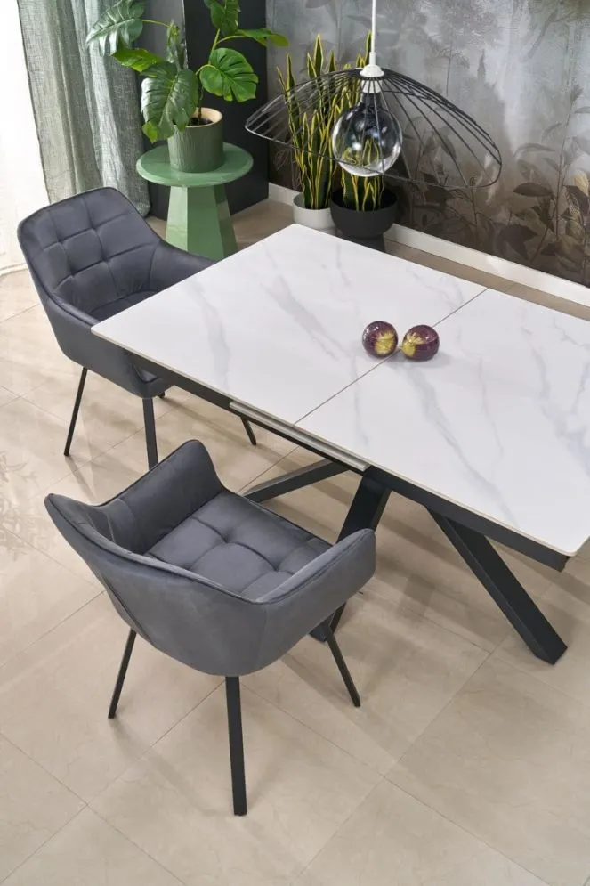 Prostokątny stół rozkładany PLATAN 140(180)x85 biały marmur/czarny I sklep meblowy MIRAT. styl LOFT