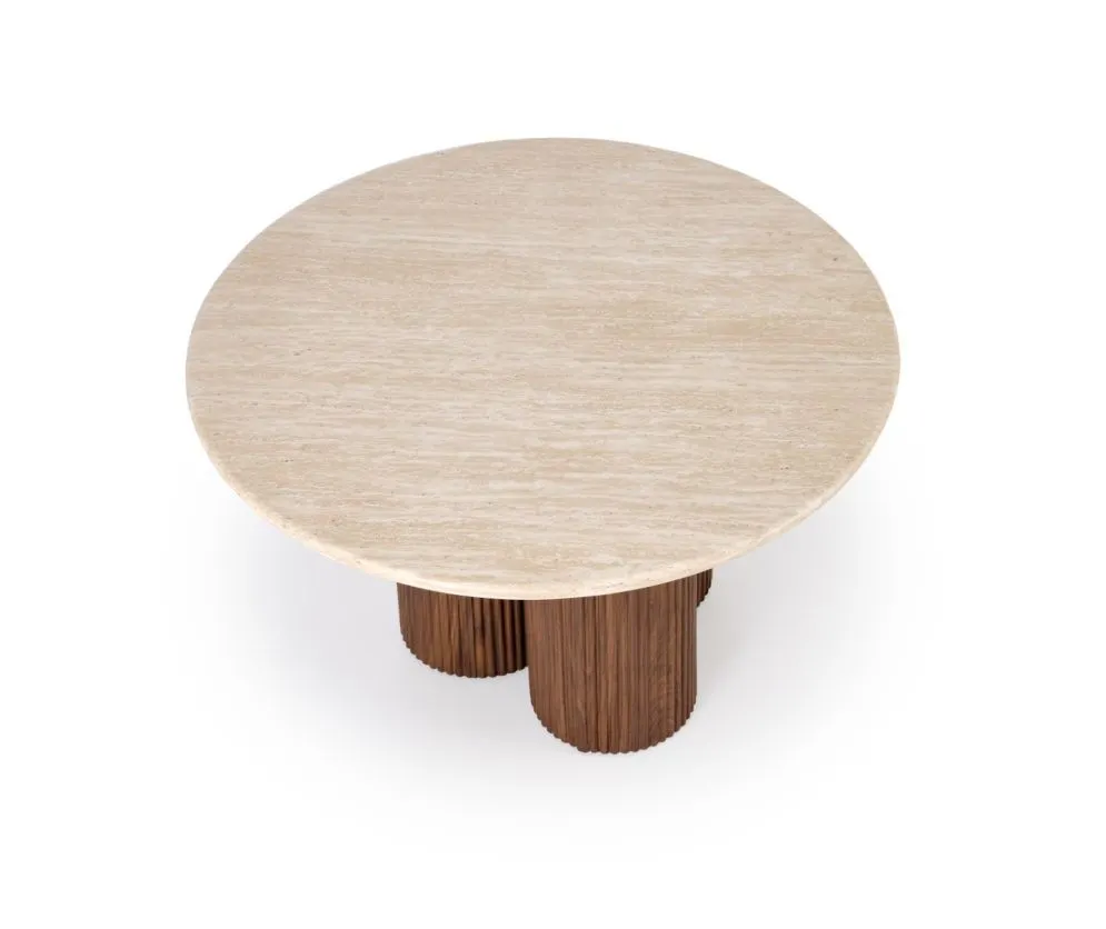 Designerski stolik kawowy DOROTEA 80x80 trawertyn/orzechowy I sklep meblowy MIRAT.