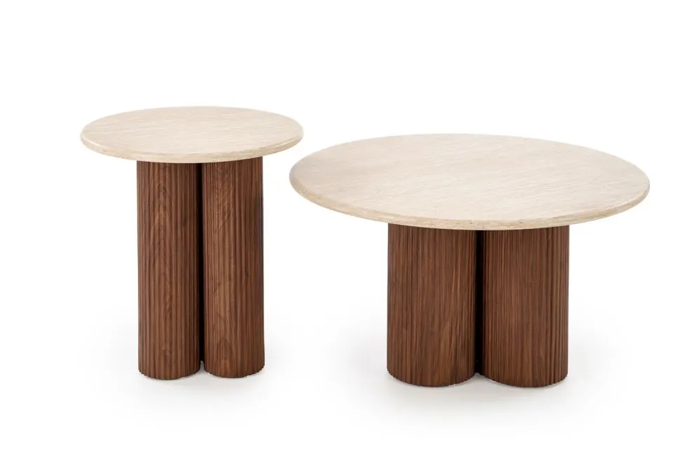Designerski stolik kawowy DOROTEA 80x80 trawertyn/orzechowy I sklep meblowy MIRAT.