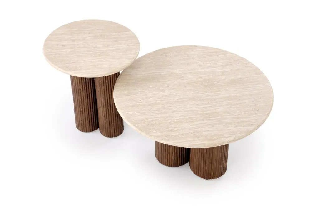 Designerski stolik kawowy DOROTEA 80x80 trawertyn/orzechowy I sklep meblowy MIRAT.