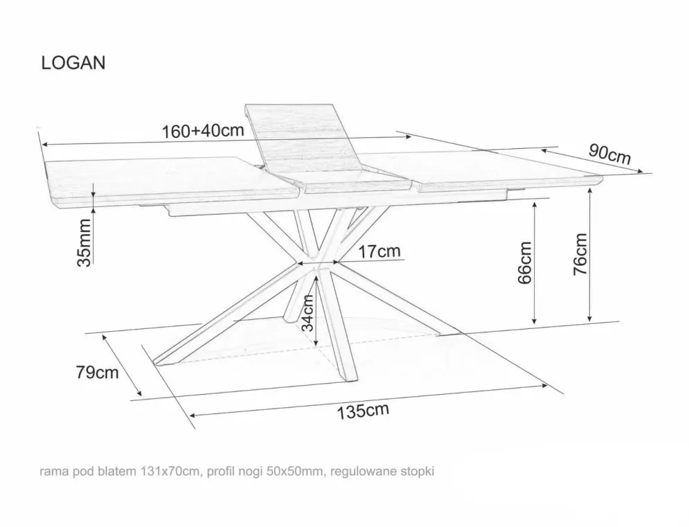 Stół rozkładany LOGAN 160(200)x90 orzech/czarny mat w stylu industrialnym I sklep meblowy MIRAT. styl LOFT