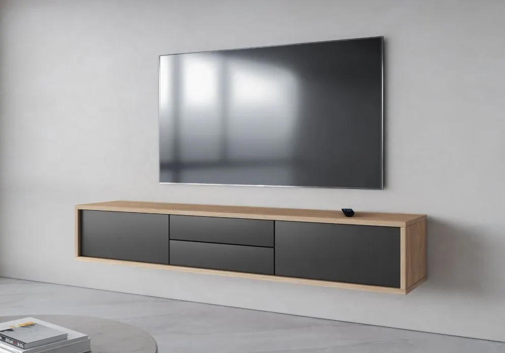 Szafka RTV FRIDA 2K2S 180cm dąb olejowany/antracyt z szufladami I sklep meblowy MIRAT. styl LOFT