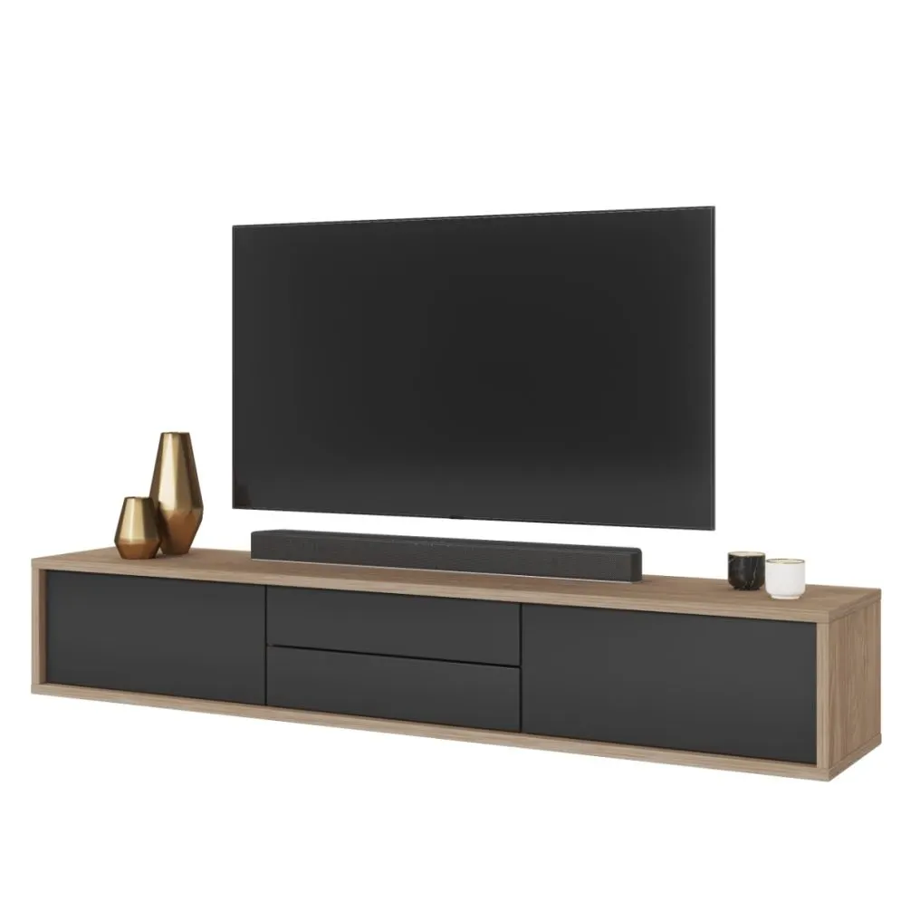 Szafka RTV FRIDA 2K2S 180cm dąb olejowany/antracyt z szufladami I sklep meblowy MIRAT. styl LOFT