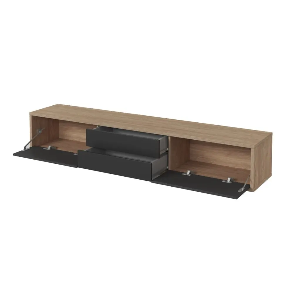 Szafka RTV FRIDA 2K2S 180cm dąb olejowany/antracyt z szufladami I sklep meblowy MIRAT. styl LOFT