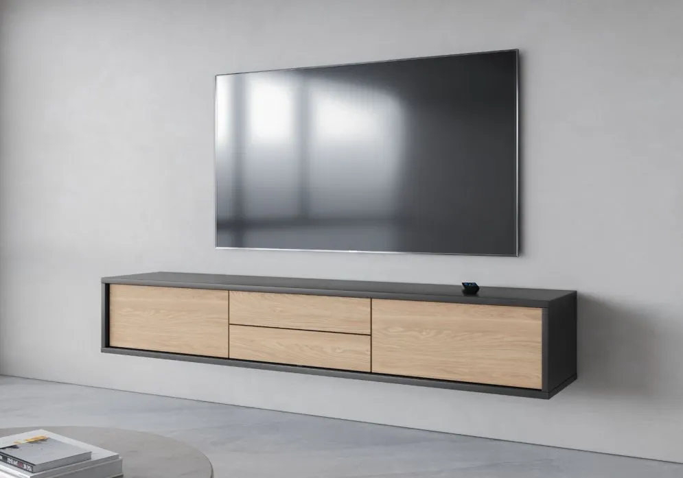 Szafka RTV FRIDA 2K2S 180cm antracyt/dąb olejowany do salonu I sklep meblowy MIRAT. styl LOFT