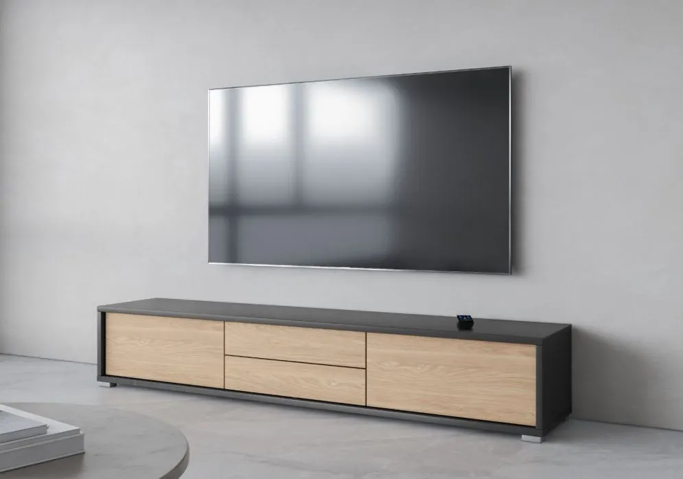 Szafka RTV FRIDA 2K2S 180cm antracyt/dąb olejowany do salonu I sklep meblowy MIRAT. styl LOFT