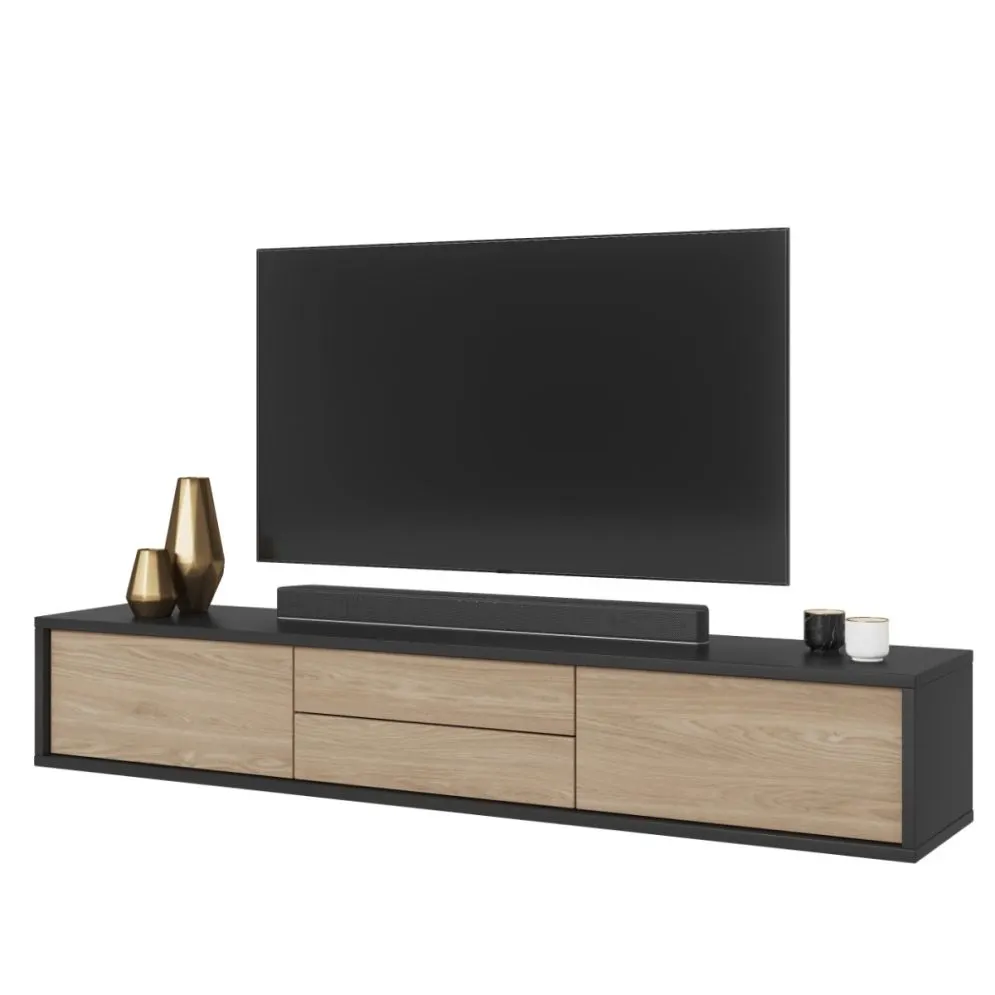 Szafka RTV FRIDA 2K2S 180cm antracyt/dąb olejowany do salonu I sklep meblowy MIRAT. styl LOFT