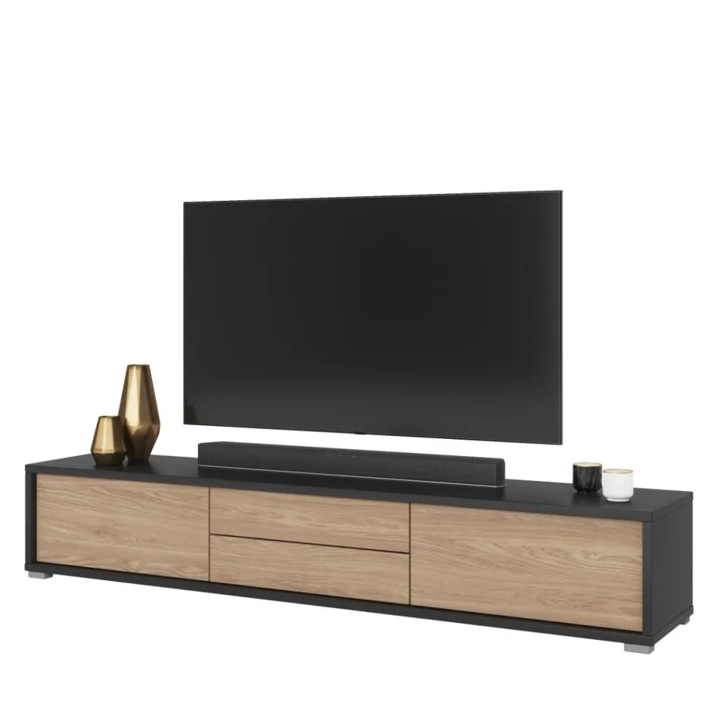 Szafka RTV FRIDA 2K2S 180cm antracyt/dąb olejowany do salonu I sklep meblowy MIRAT. styl LOFT