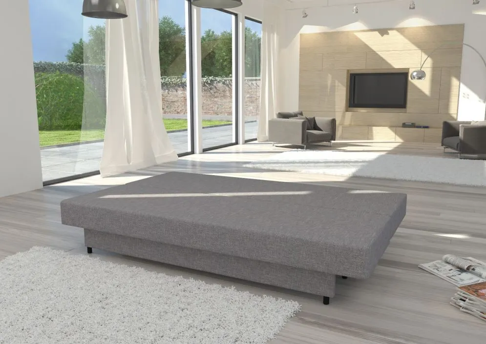 Sofa rozkładana z funkcją spania AMAZA szara z pojemnikiem na pościel | MIRAT.
