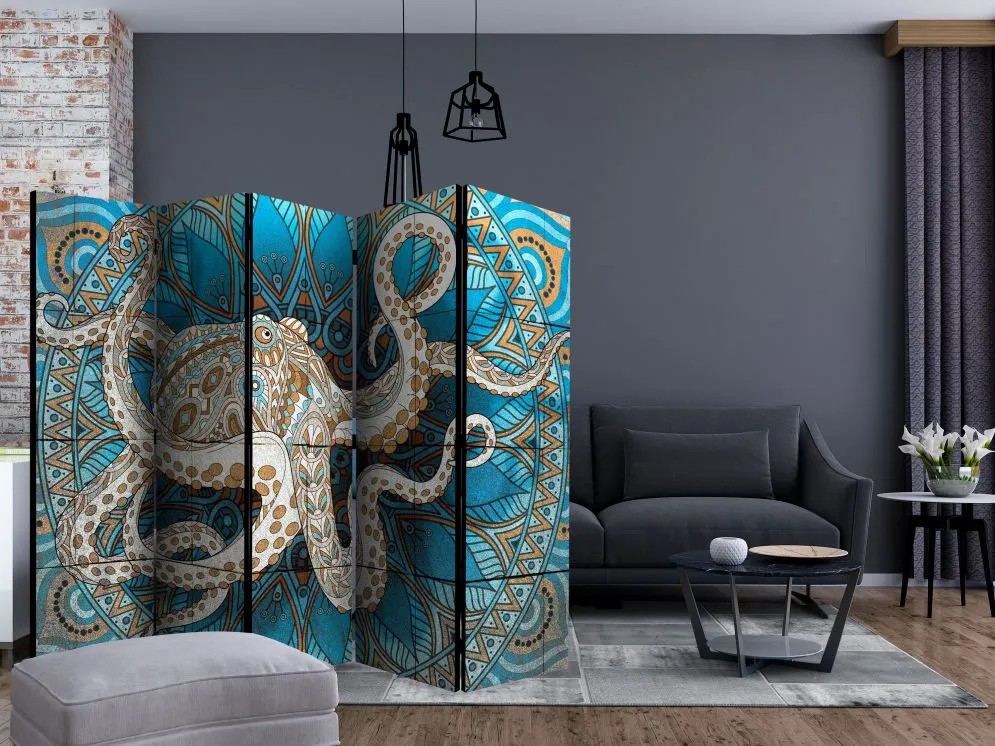 Parawan jednostronny Orient 225x172 cm 5-częściowy szary | MIRAT.