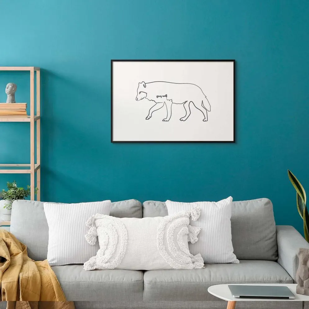 Plakat Wilk 30x21 cm z ramą czarną z marginesem | MIRAT.