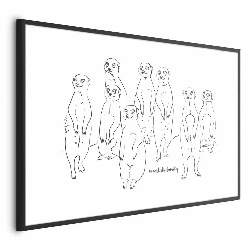 Plakat Rodzina surykatek 30x21 cm z ramą czarną z marginesem | MIRAT.
