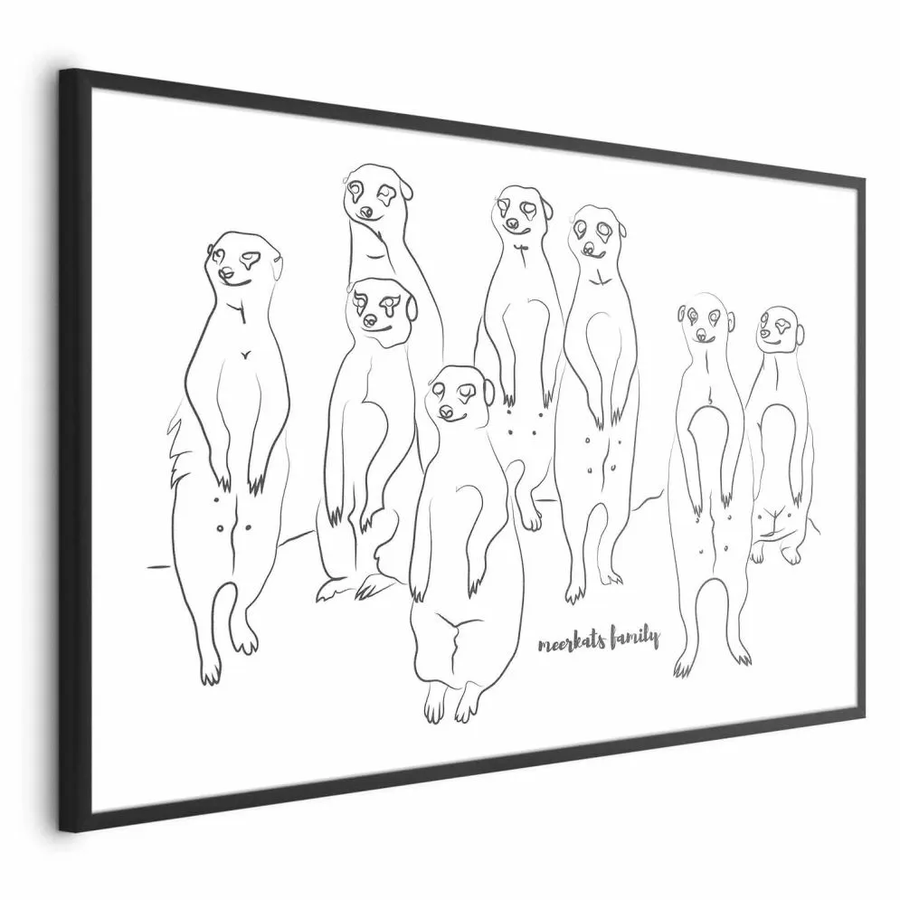 Plakat Rodzina surykatek 90x60 cm z ramą czarną bez marginesu | MIRAT.