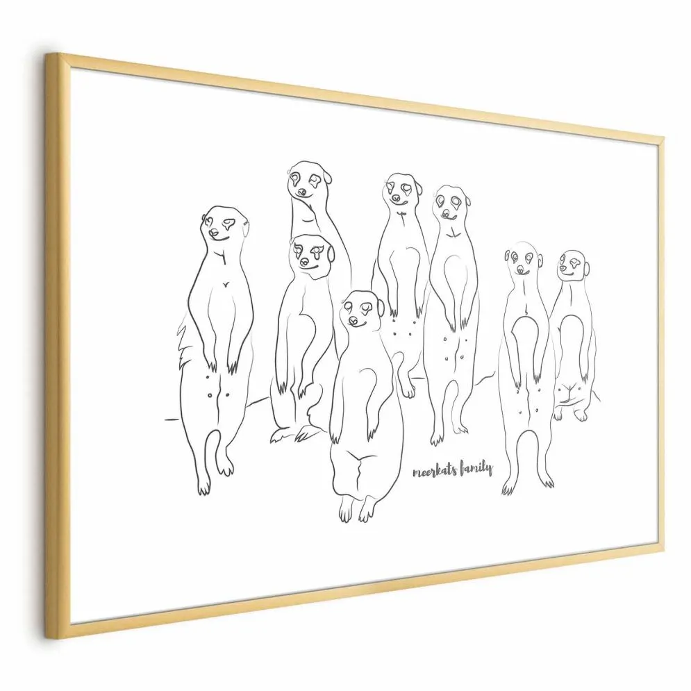 Plakat Rodzina surykatek 60x40 cm z ramą złotą z marginesem | MIRAT.