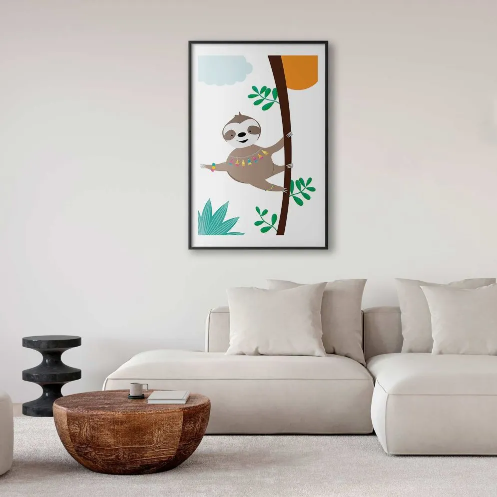 Plakat Wesoły leniwiec 40x60 cm z ramą czarną z marginesem | MIRAT.