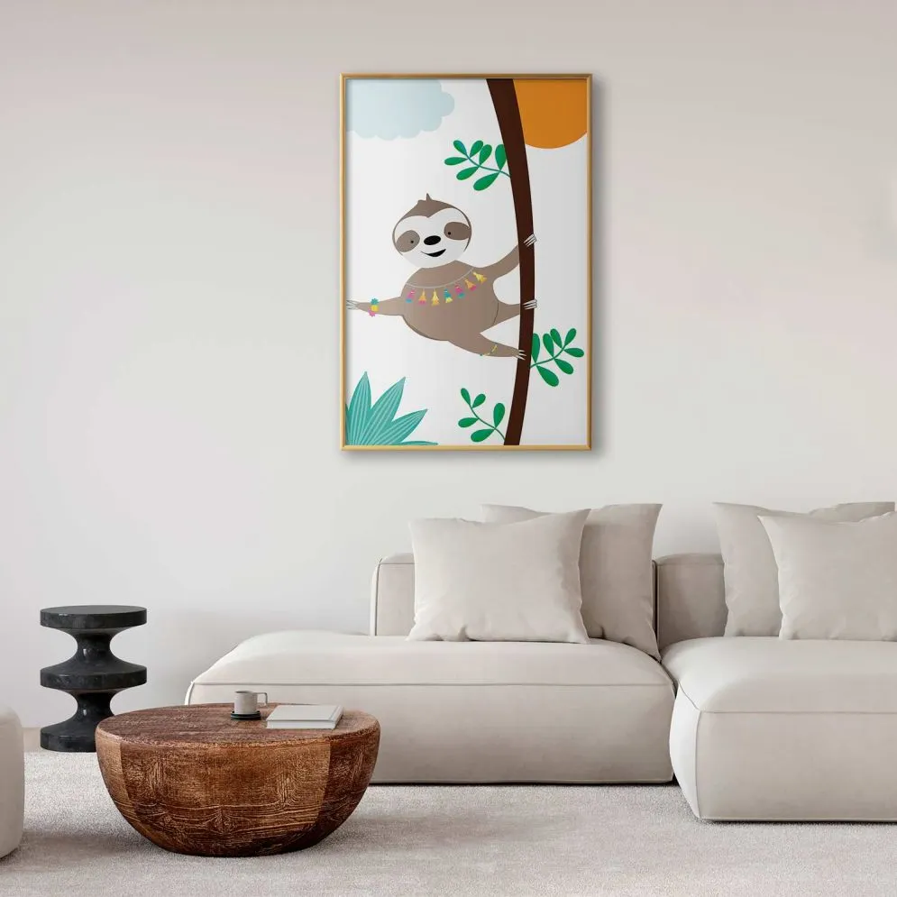 Plakat Wesoły leniwiec 60x90 cm z ramą złotą bez marginesu | MIRAT.