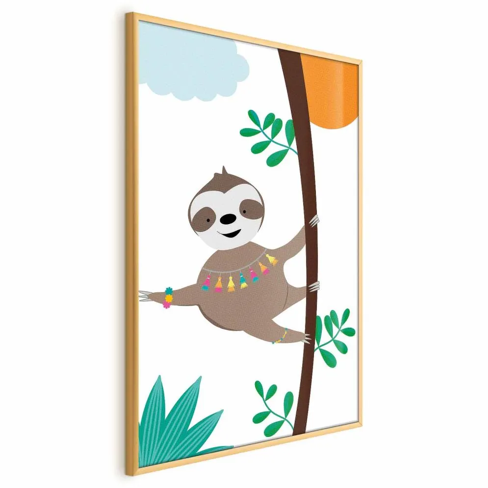 Plakat Wesoły leniwiec 60x90 cm z ramą złotą bez marginesu | MIRAT.
