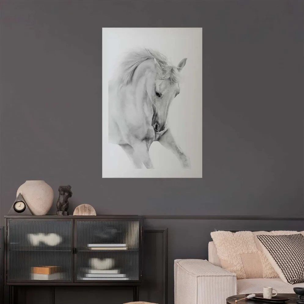 Plakat Biały koń 29,7x42 cm bez ramy z marginesem | MIRAT.