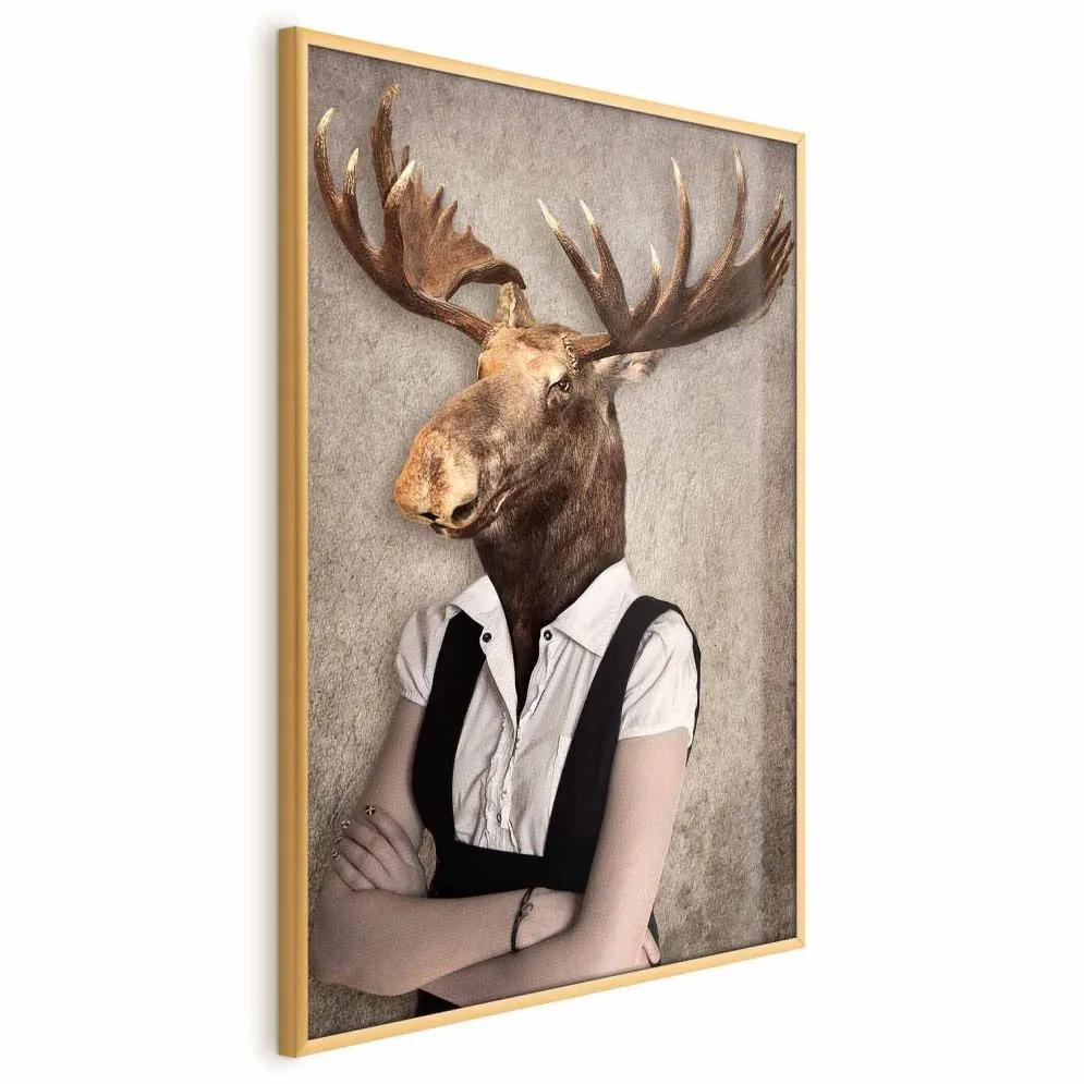 Plakat Łebski łoś 40x60 cm z ramą złotą bez marginesu | MIRAT.