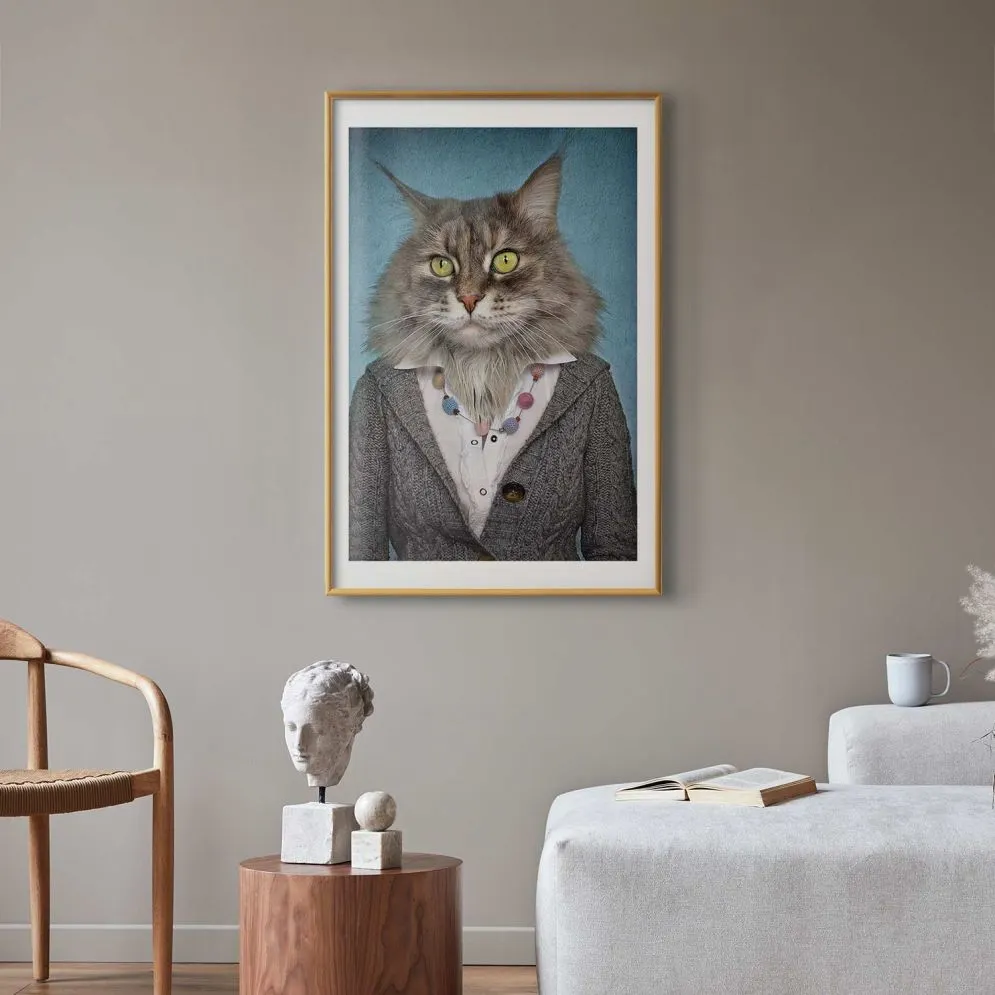 Plakat Pani kot 21x30 cm z ramą złotą z marginesem | MIRAT.