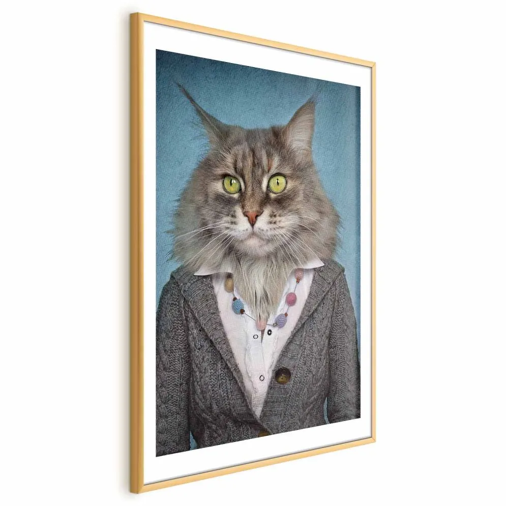 Plakat Pani kot 21x30 cm z ramą złotą z marginesem | MIRAT.
