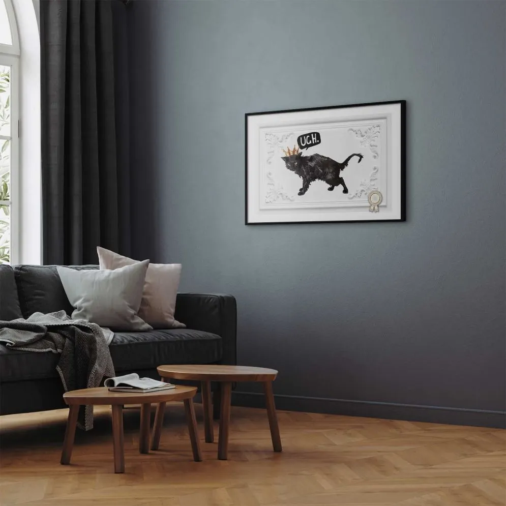 Plakat Kot w koronie 30x21 cm z ramą czarną bez marginesu | MIRAT.