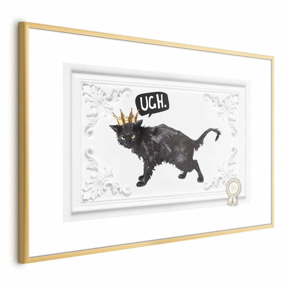 Plakat Kot w koronie 30x21 cm z ramą złotą z marginesem | MIRAT.