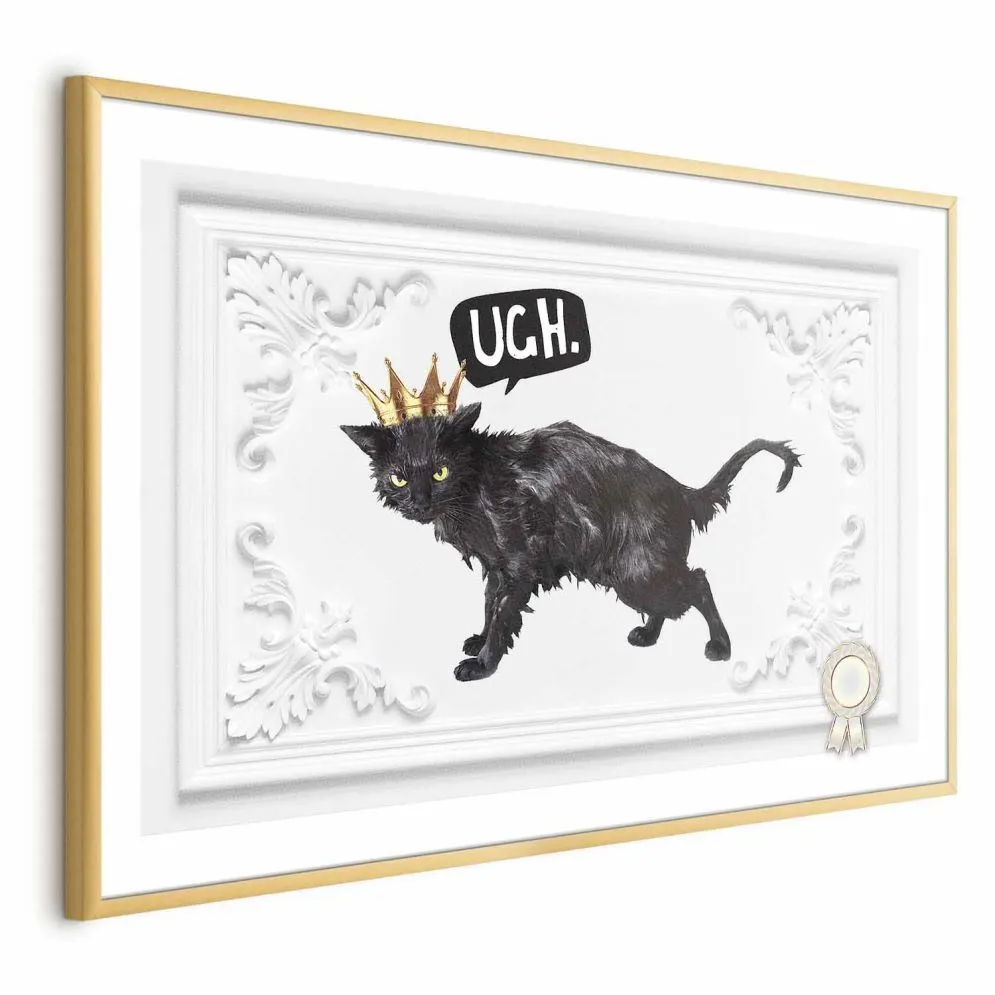 Plakat Kot w koronie 30x21 cm z ramą złotą bez marginesu | MIRAT.