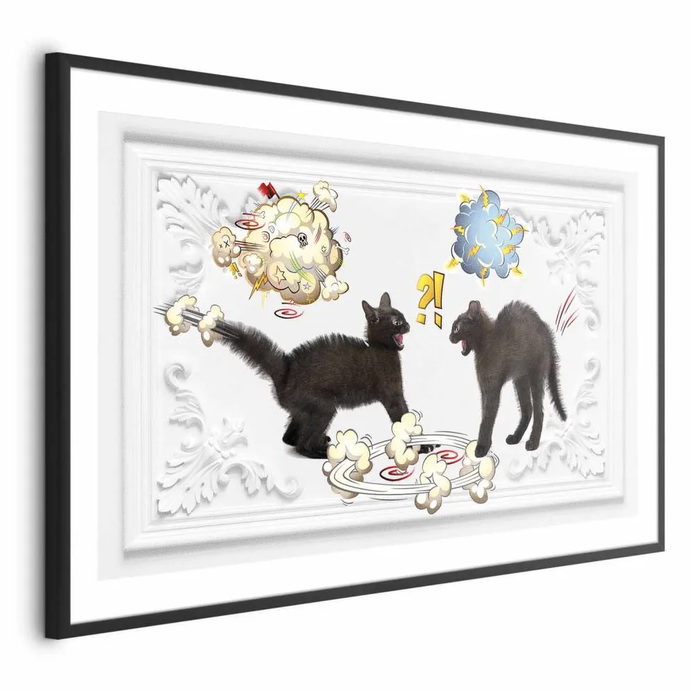 Plakat Kocia kłótnia 90x60 cm z ramą czarną bez marginesu | MIRAT.