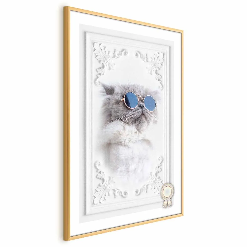 Plakat Kot w okularach 60x90 cm z ramą złotą bez marginesu | MIRAT.