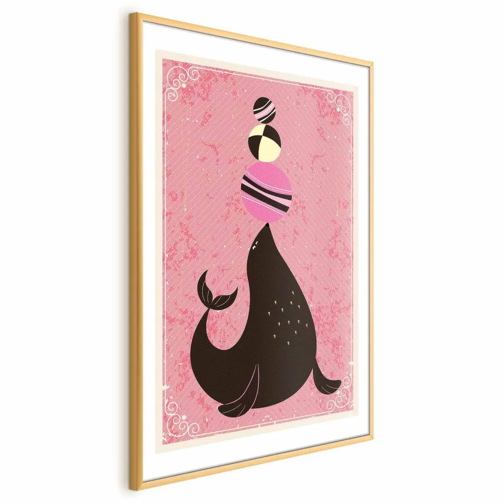 Plakat Foka 60x90 cm z ramą złotą z marginesem