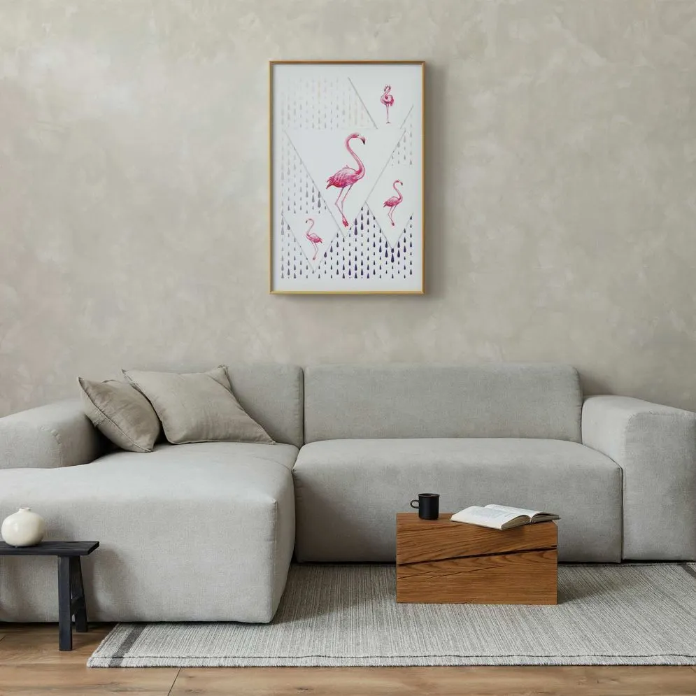 Plakat Rodzina flamingów 21x30 cm z ramą złotą z marginesem | MIRAT.