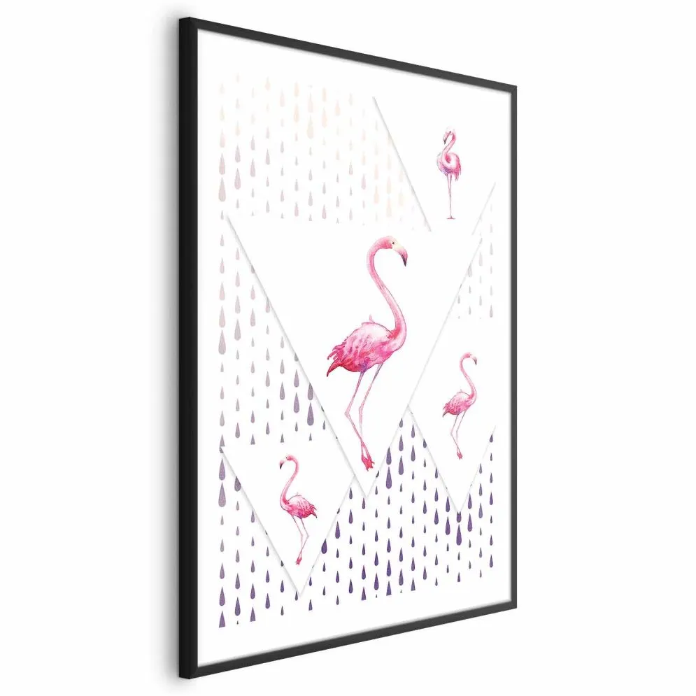 Plakat Rodzina flamingów 21x30 cm z ramą czarną z marginesem | MIRAT.