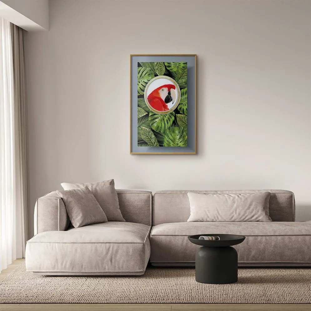 Plakat Papuga w dżungli 60x90 cm z ramą złotą bez marginesu | MIRAT.