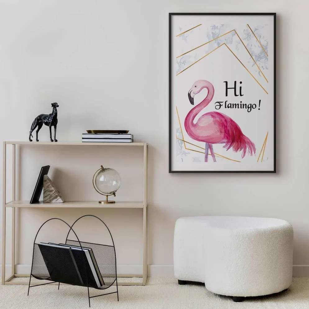 Plakat Hi flamingo 40x60 cm z ramą czarną z marginesem | MIRAT.