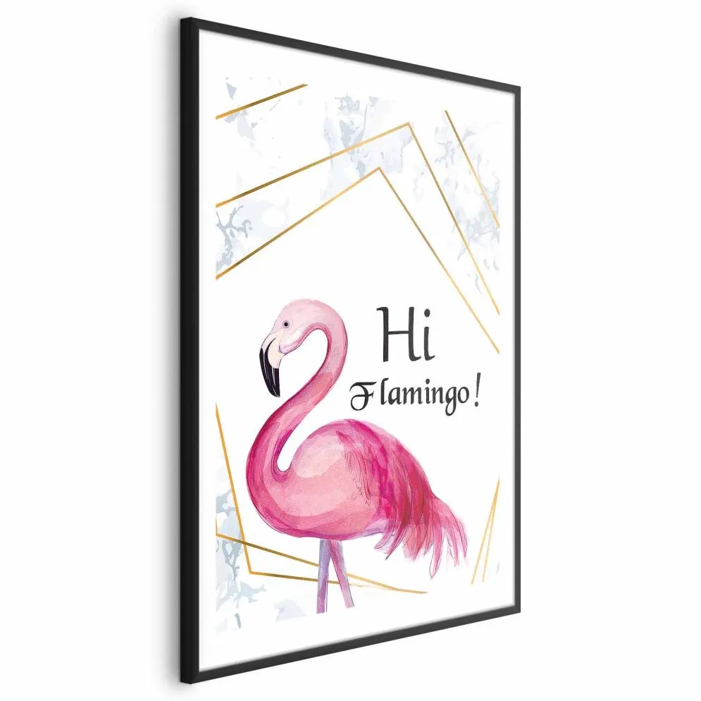 Plakat Hi flamingo 40x60 cm z ramą czarną z marginesem | MIRAT.