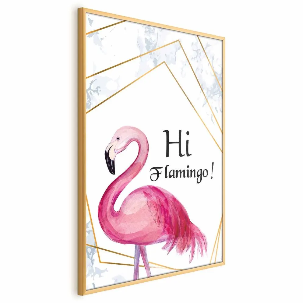 Plakat Hi flamingo 29,7x42 cm z ramą złotą bez marginesu | MIRAT.