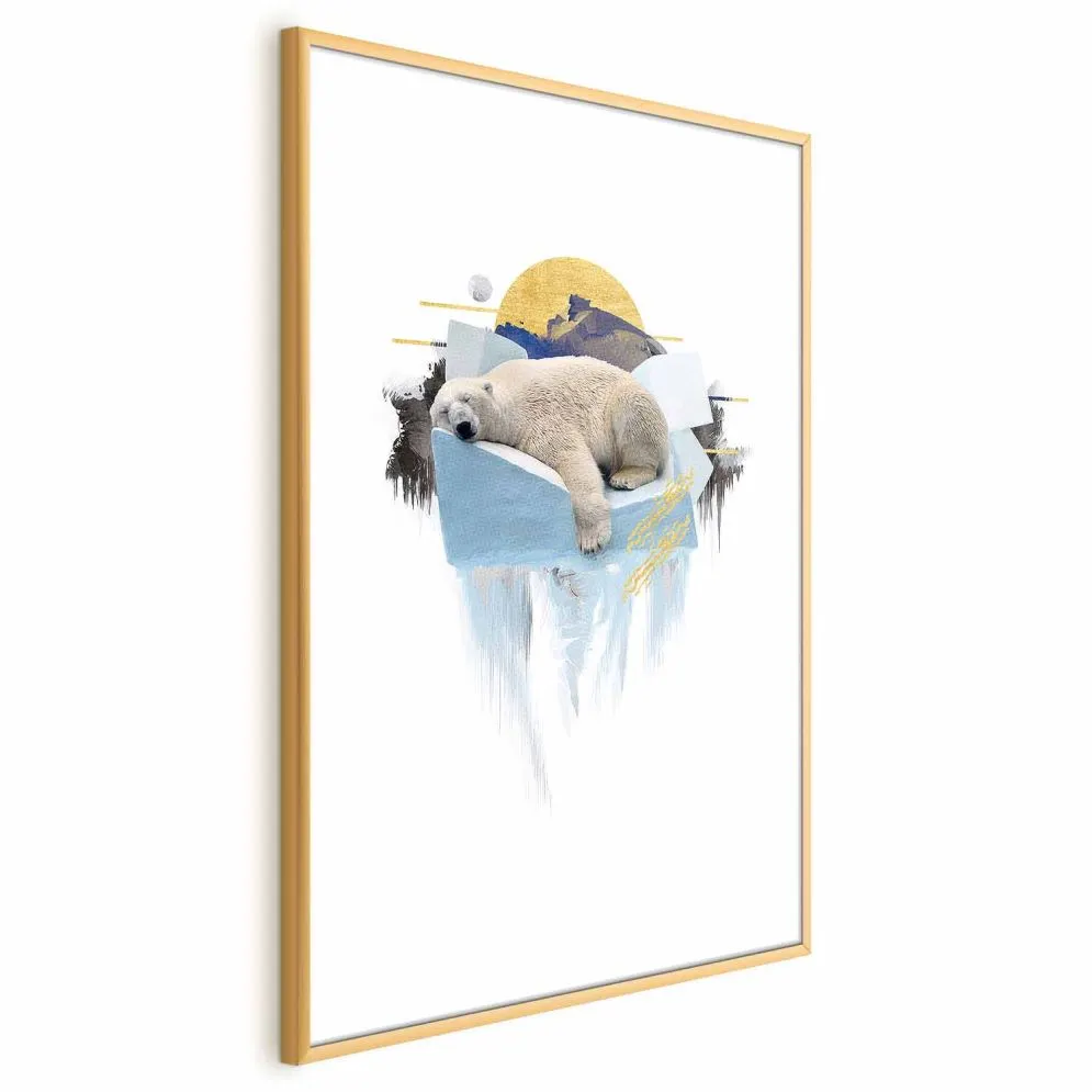 Plakat Niedźwiedź polarny 21x30 cm z ramą złotą z marginesem | MIRAT.