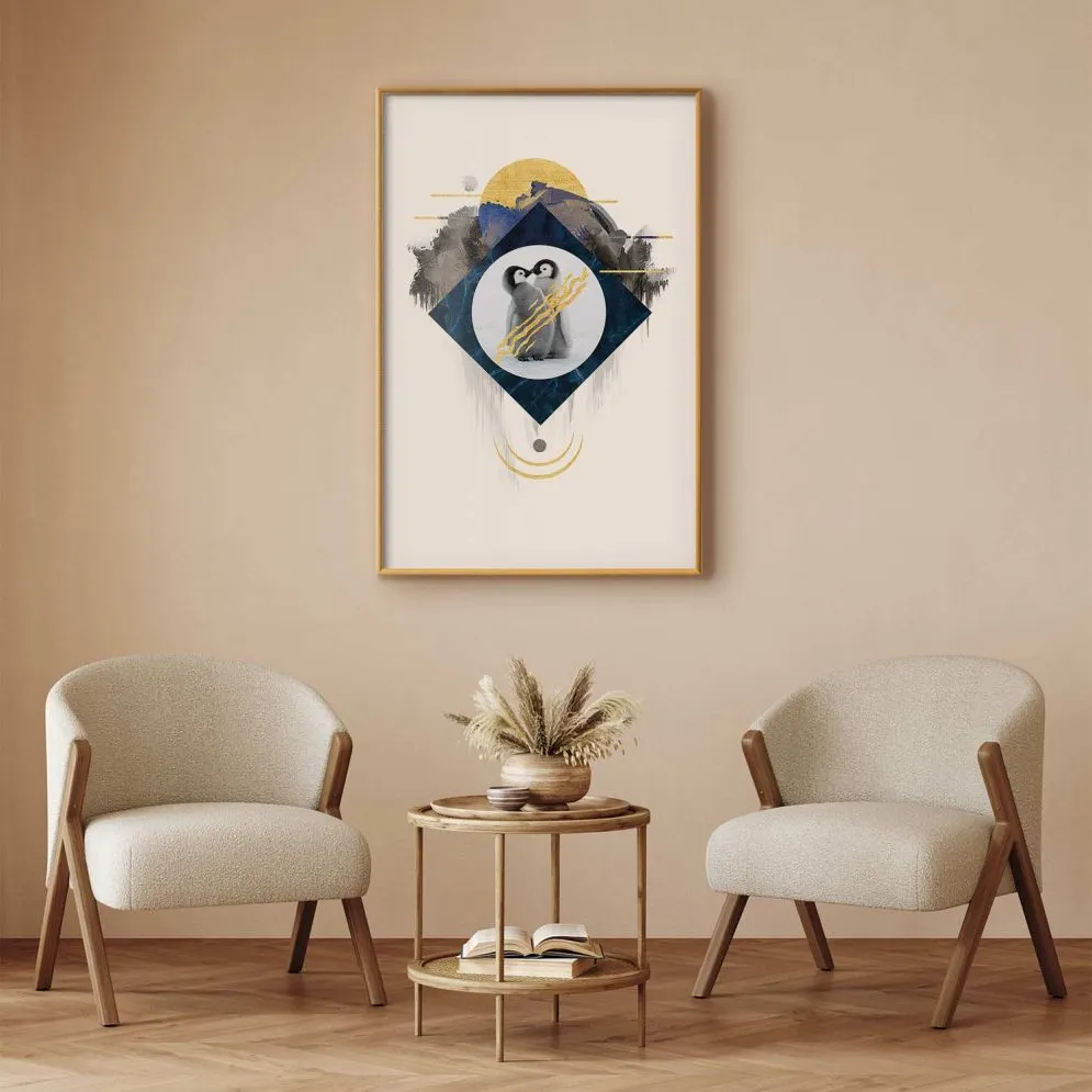 Plakat Para pingwinów 29,7x42 cm z ramą złotą bez marginesu | MIRAT.