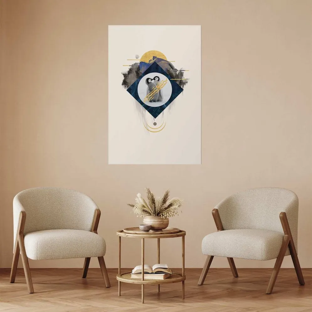 Plakat Para pingwinów 29,7x42 cm bez ramy z marginesem | MIRAT.