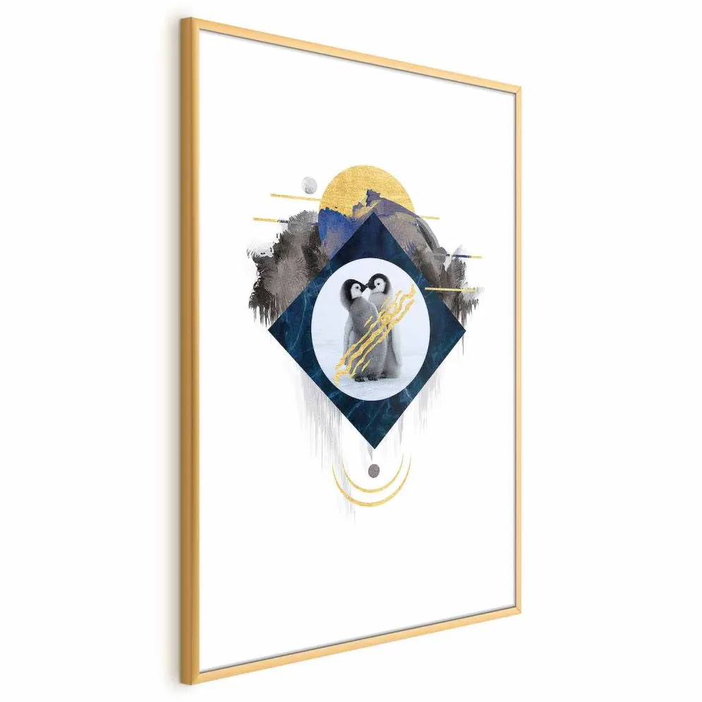 Plakat Para pingwinów 60x90 cm z ramą złotą z marginesem | MIRAT.