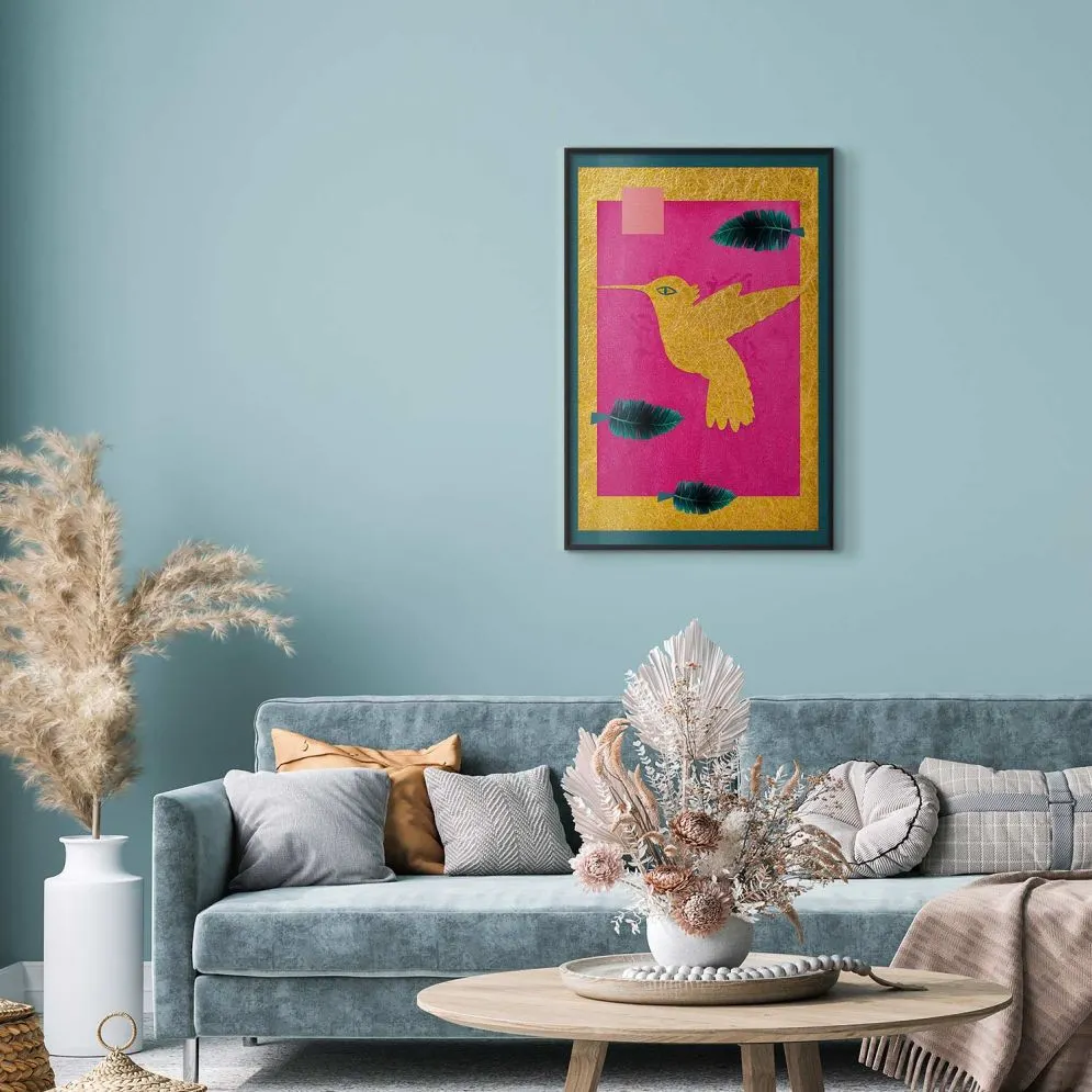 Plakat złotą koliber 40x60 cm z ramą czarną bez marginesu | MIRAT.