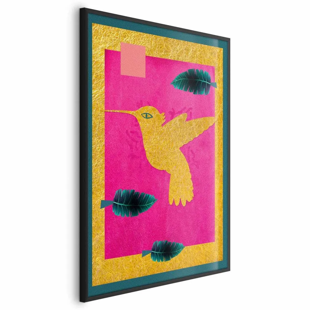 Plakat złotą koliber 40x60 cm z ramą czarną bez marginesu | MIRAT.