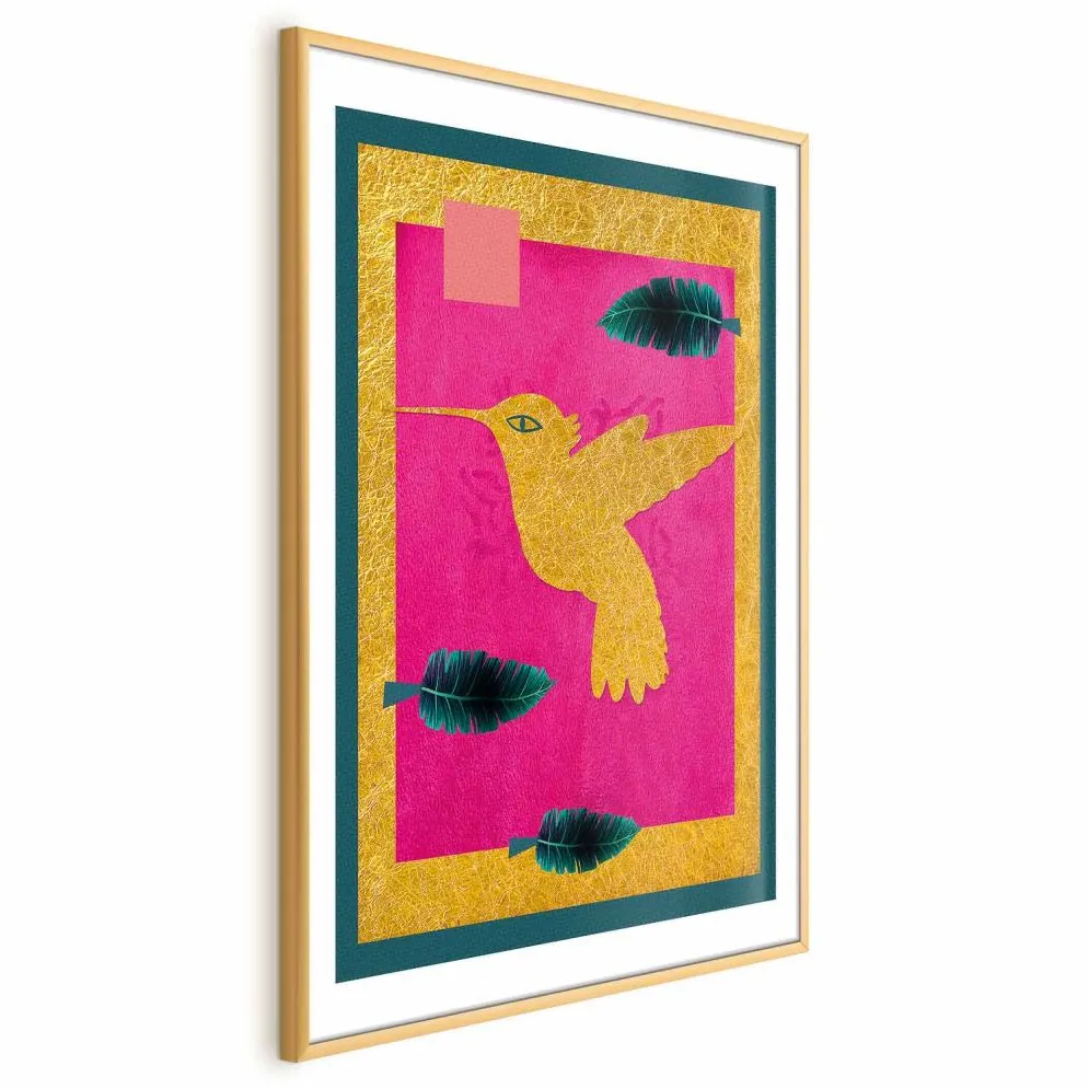 Plakat złotą koliber 60x90 cm z ramą złotą z marginesem | MIRAT.